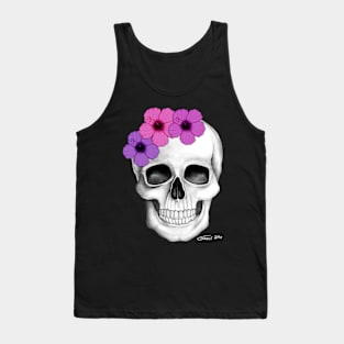 Skull With Flowers (On Black Background) Tank Top